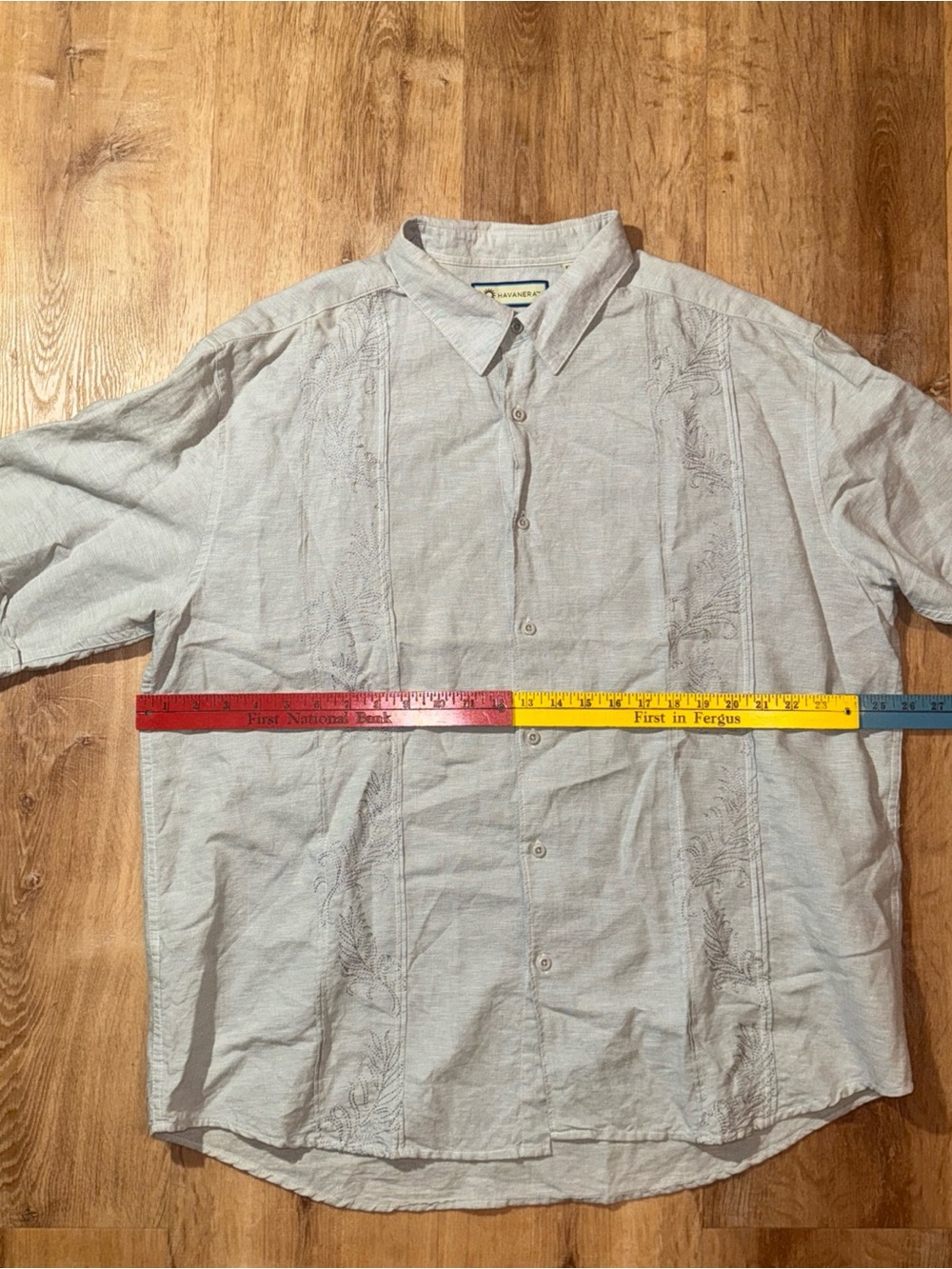 Havanera Men's Size 2 XL Pinpoint Linen & Cotton Short Sleeve Cuban Shirt Preppy
